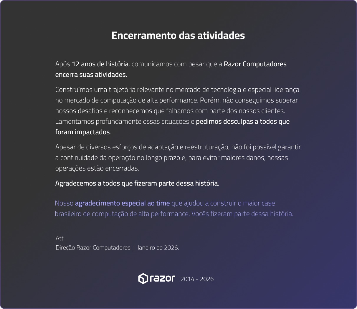 Encerramento das atividades